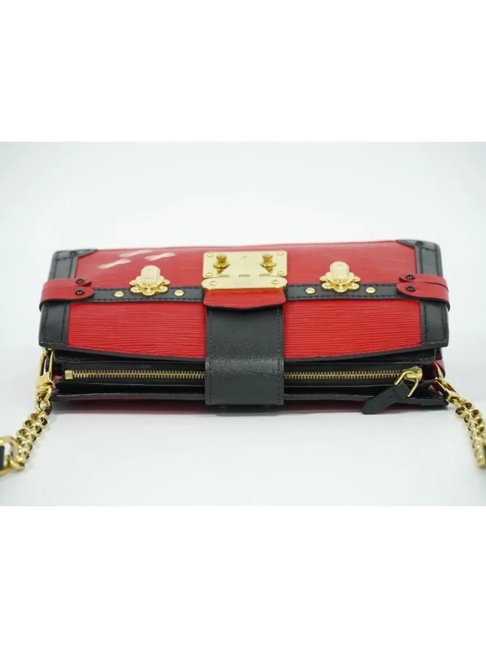 Louis Vuitton LV Trunk Clutch Leather Shoulder Bag Pochette Rouge Noir